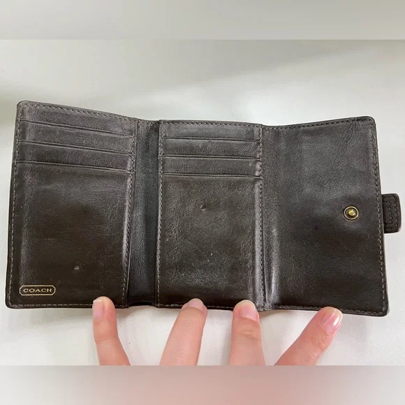 SOLD!❌ - Coach Brown Signature Buckle Flap Compact Wallet - Picture 5 of 9
